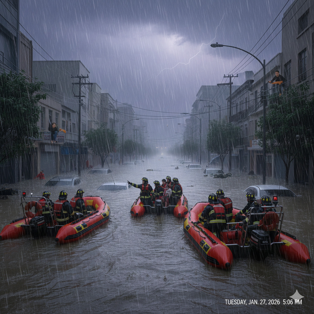 Lancha é usada para resgatar idosa e crianças em rua que vira 'piscina' em cidade do Piauí