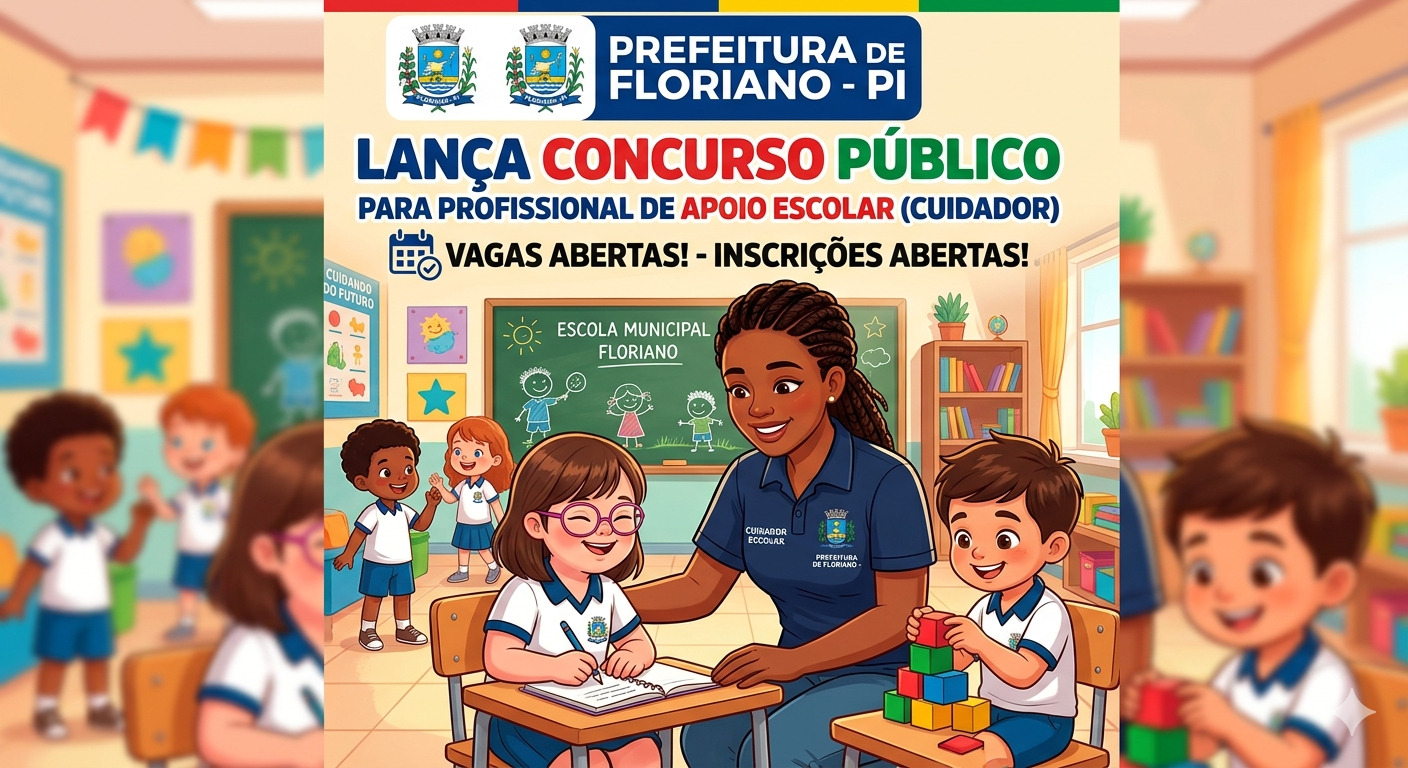 Prefeitura de Floriano lança concurso público para Profissional de Apoio Escolar (Cuidador)
