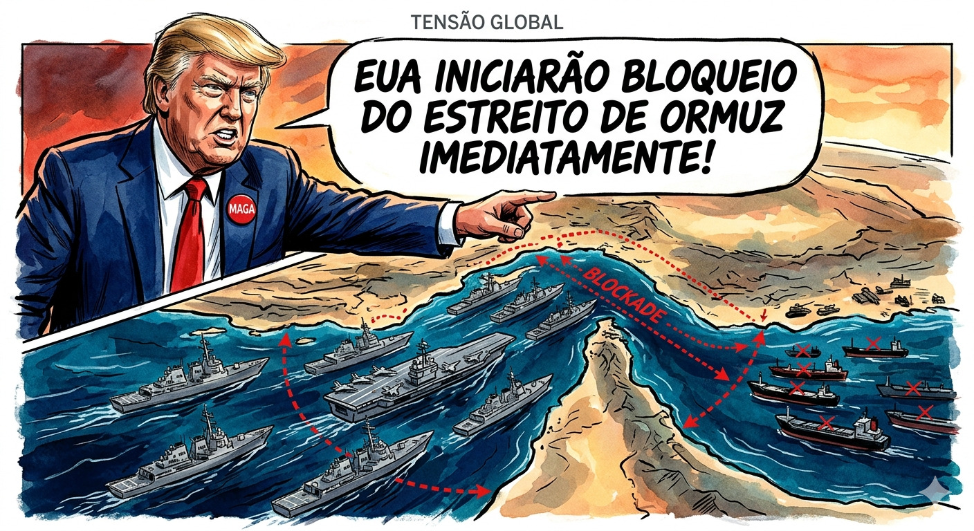 Trump diz que EUA iniciarão bloqueio do Estreito de Ormuz "imediatamente"