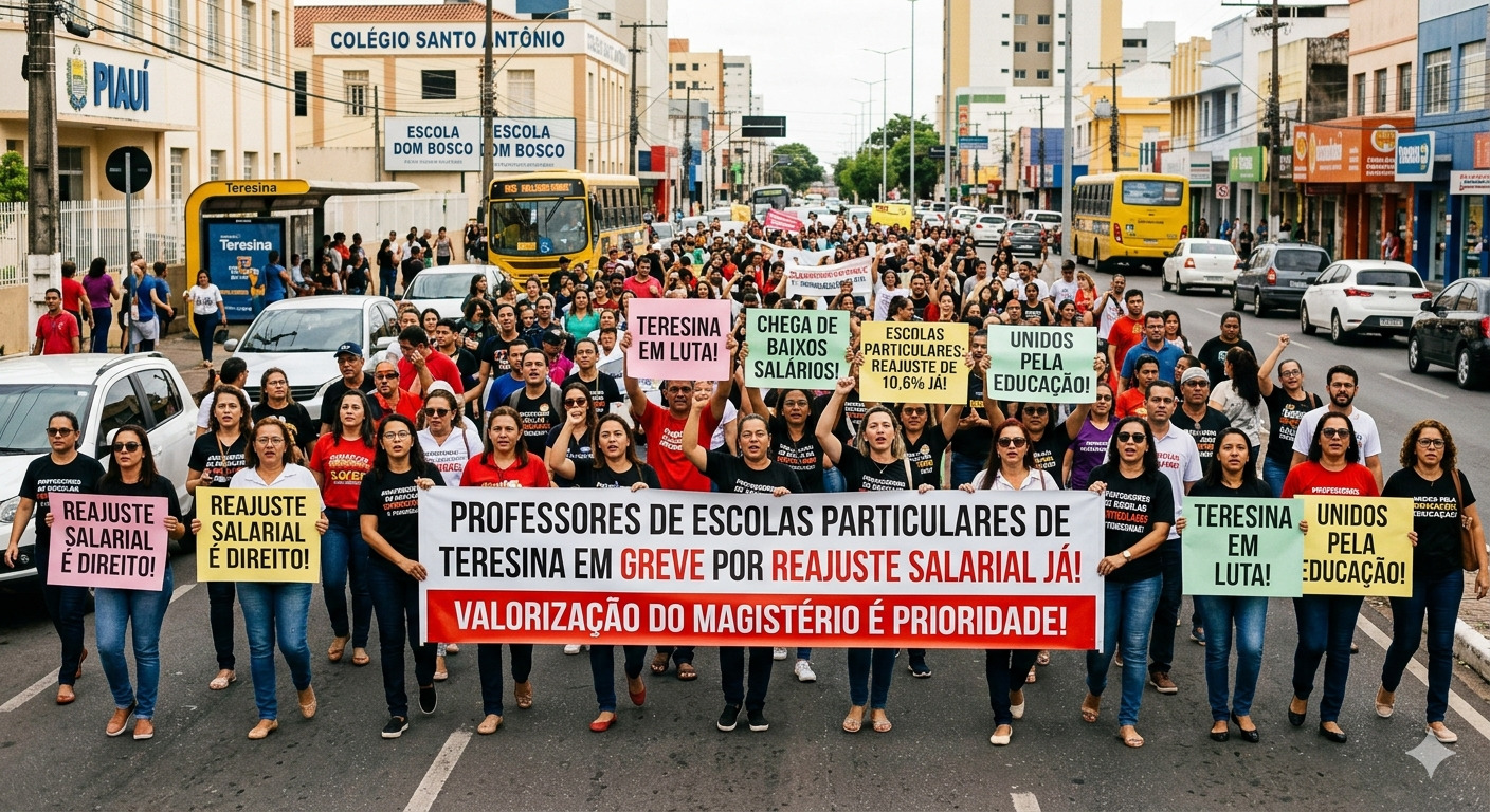 Professores de escolas particulares de Teresina fazem paralisação por reajuste salarial