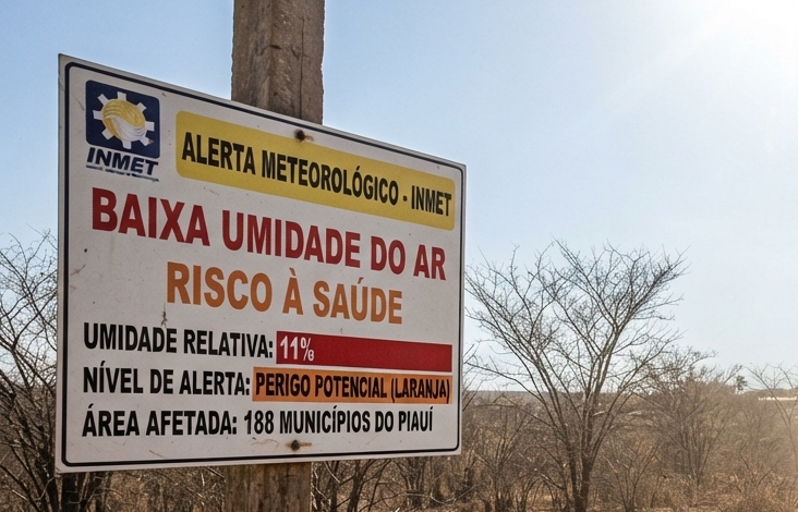 Baixa umidade no Piauí: Inmet emite alerta para quase 190 municípios; cidade registra índice de 11%